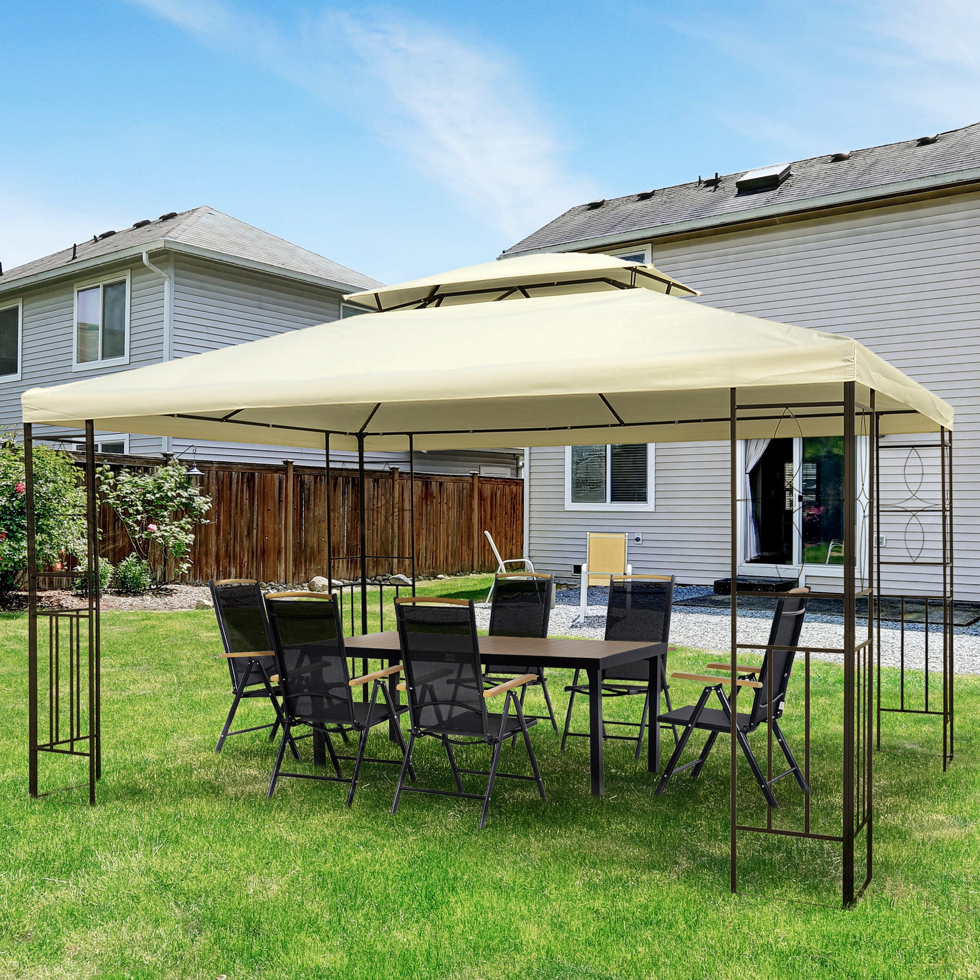 Garden Gazebo 10x13ft Pavilion for Outdoor with Double Roof Vent and 4 Stable Steel Columns for Parties Events Patio Cream