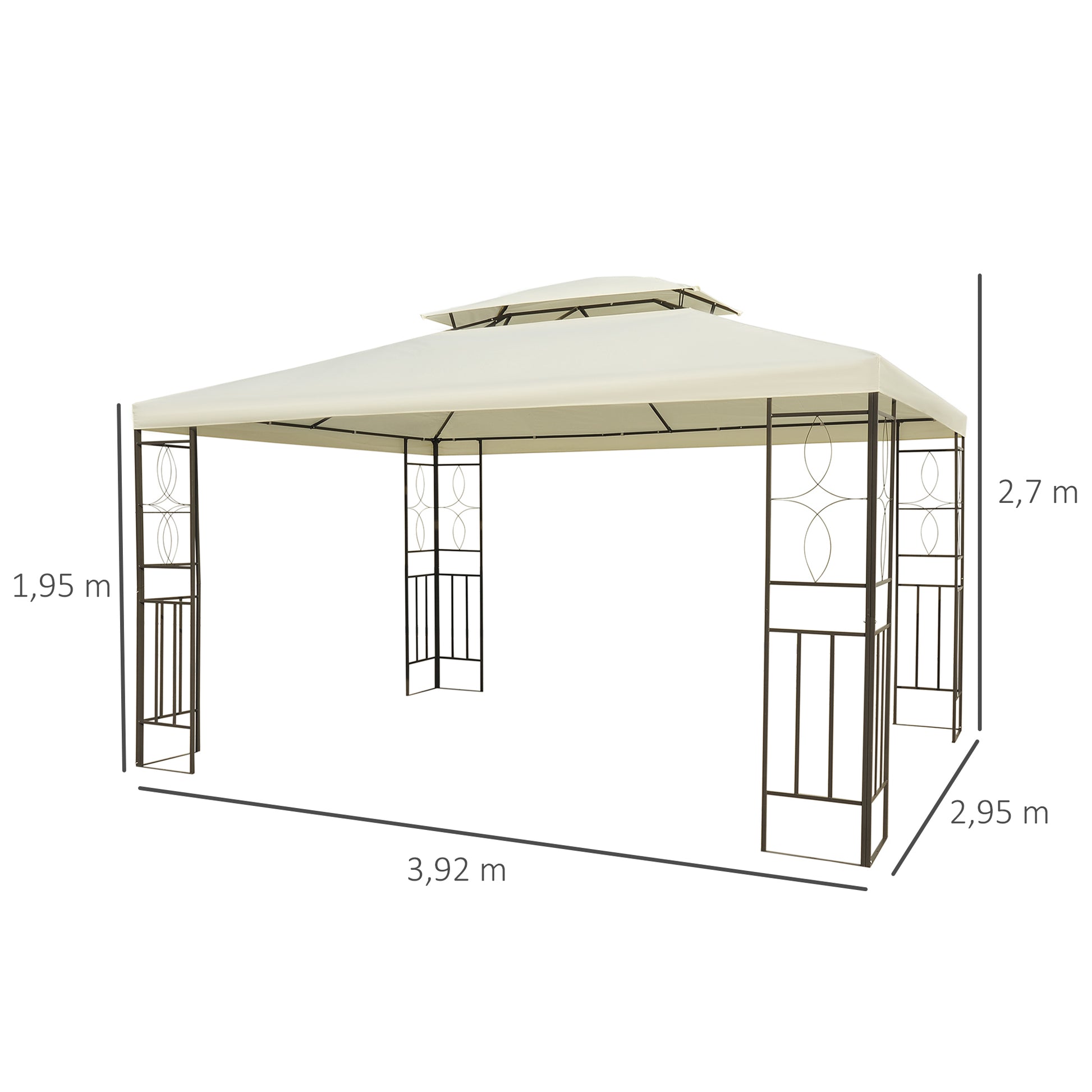 Garden Gazebo 10x13ft Pavilion for Outdoor with Double Roof Vent and 4 Stable Steel Columns for Parties Events Patio Cream
