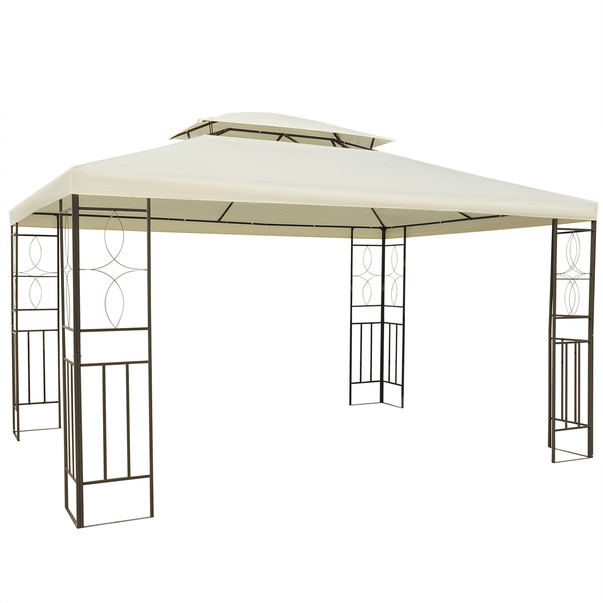 Garden Gazebo 10x13ft Pavilion for Outdoor with Double Roof Vent and 4 Stable Steel Columns for Parties Events Patio Cream