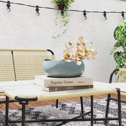 Synthetic Rattan Garden Set 4 Piece Outdoor Furniture Set with 2 Armchairs 1 Double Sofa 1 Glass Top Coffee Table with Cushions for Outdoor Natural and Black