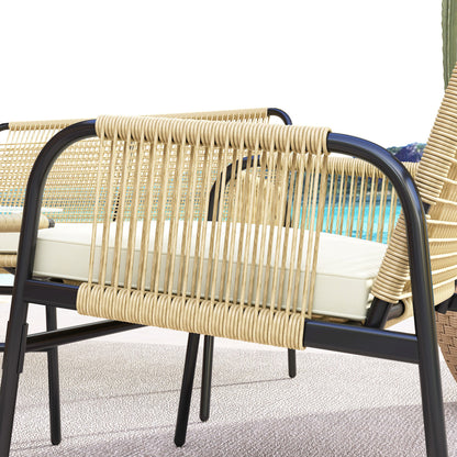 Synthetic Rattan Garden Set 4 Piece Outdoor Furniture Set with 2 Armchairs 1 Double Sofa 1 Glass Top Coffee Table with Cushions for Outdoor Natural and Black