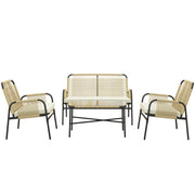 Synthetic Rattan Garden Set 4 Piece Outdoor Furniture Set with 2 Armchairs 1 Double Sofa 1 Glass Top Coffee Table with Cushions for Outdoor Natural and Black