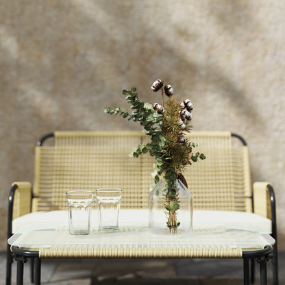 Synthetic Rattan Garden Set 4 Piece Outdoor Furniture Set with 2 Armchairs 1 Double Sofa 1 Glass Top Coffee Table with Cushions for Outdoor Natural and Black