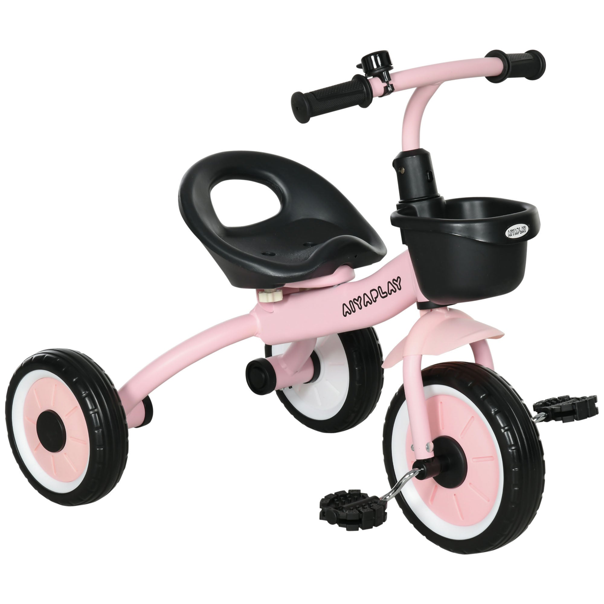 Tricycle, Kids Bike with Adjustable Seat, Balance Bike with Bike Basket, Bell, Pedal Bike for Children 2-5 Years, Metal, Pink