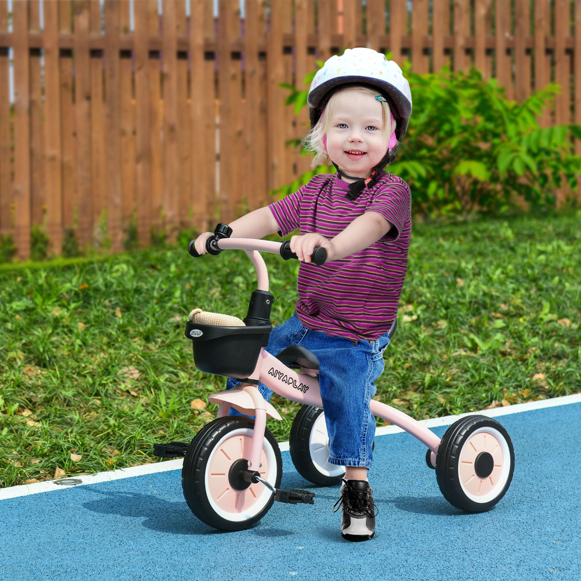 Tricycle, Kids Bike with Adjustable Seat, Balance Bike with Bike Basket, Bell, Pedal Bike for Children 2-5 Years, Metal, Pink