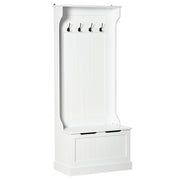 Modern 3-in-1 Freestanding Coat Rack with 4 Hooks, Storage Bench, and Coat Hanger, Space-Saving Entryway, Hallway, Bedroom Furniture in Wood, 71.5x39.5x170 cm, White