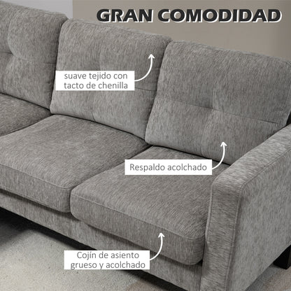 Corner Sofa L-Shaped Sofa Upholstered in Polyester Reversible Chaise Longue with 3 Cushions for Living Room Load 180 kg 186x130x84 cm Brown Taupe