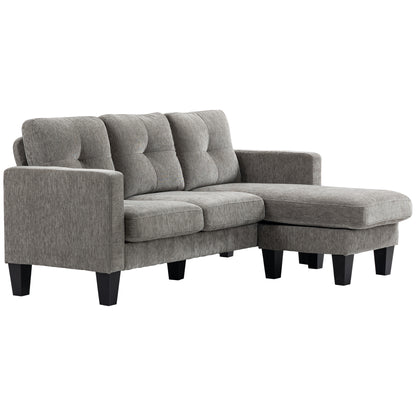 Corner Sofa L-Shaped Sofa Upholstered in Polyester Reversible Chaise Longue with 3 Cushions for Living Room Load 180 kg 186x130x84 cm Brown Taupe