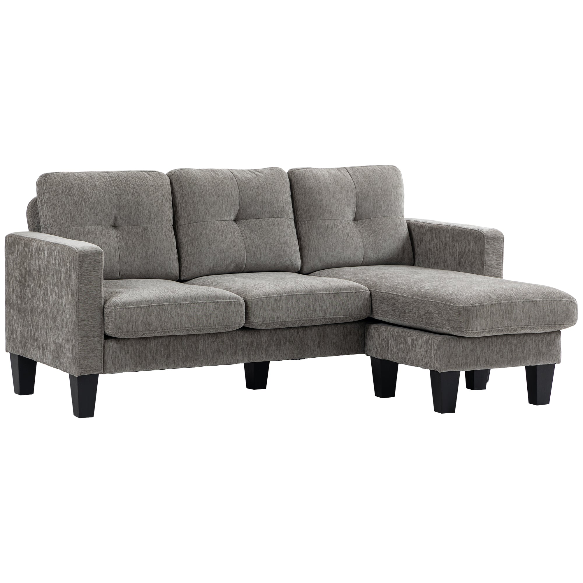 Corner Sofa L-Shaped Sofa Upholstered in Polyester Reversible Chaise Longue with 3 Cushions for Living Room Load 180 kg 186x130x84 cm Brown Taupe
