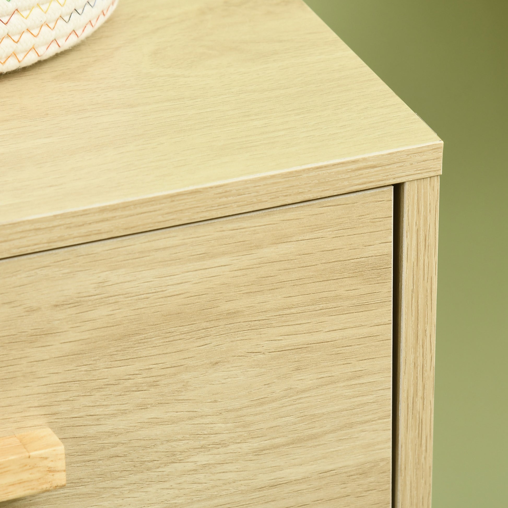 Rattan Buffet Storage Cabinet with Cane Door Cupboards and 4 Drawers, Dining Room, Living Room, Bedroom, 80 x 38 x 80.5 cm, Natural Wood Effect