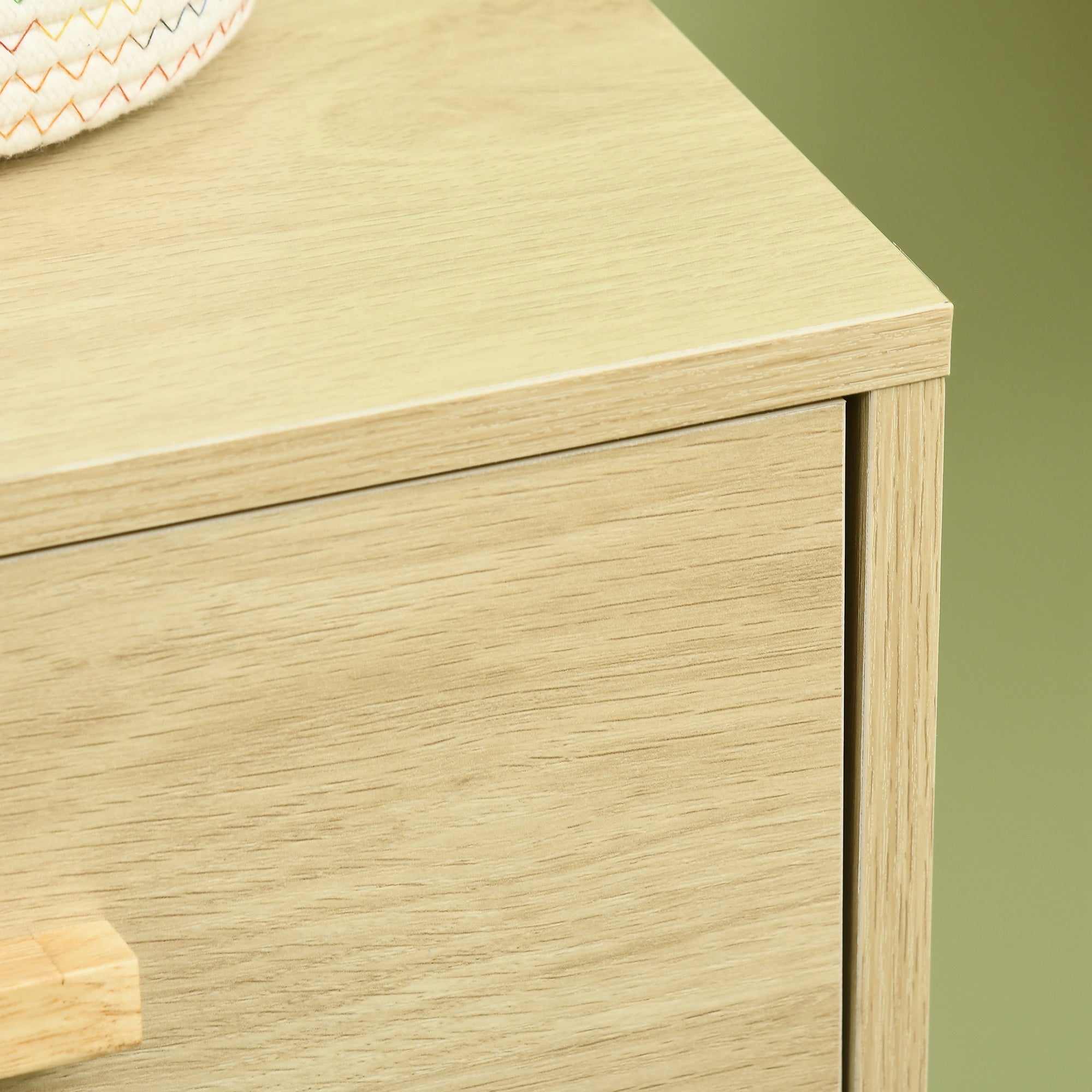 Rattan Buffet Storage Cabinet with Cane Door Cupboards and 4 Drawers, Dining Room, Living Room, Bedroom, 80 x 38 x 80.5 cm, Natural Wood Effect