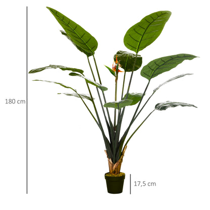 Artificial Bird of Paradise Strelitzia Plant Height 1.80 m - 13 Leaves and 2 Flowers High Realism Pot Included