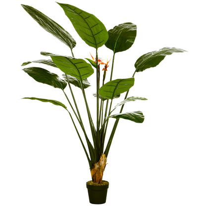 Artificial Bird of Paradise Strelitzia Plant Height 1.80 m - 13 Leaves and 2 Flowers High Realism Pot Included