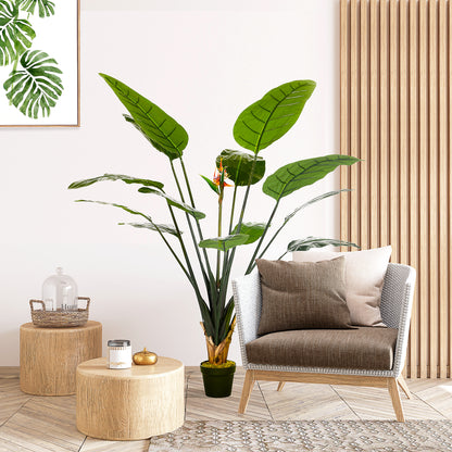 Artificial Bird of Paradise Strelitzia Plant Height 1.80 m - 13 Leaves and 2 Flowers High Realism Pot Included