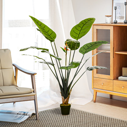 Artificial Bird of Paradise Strelitzia Plant Height 1.80 m - 13 Leaves and 2 Flowers High Realism Pot Included