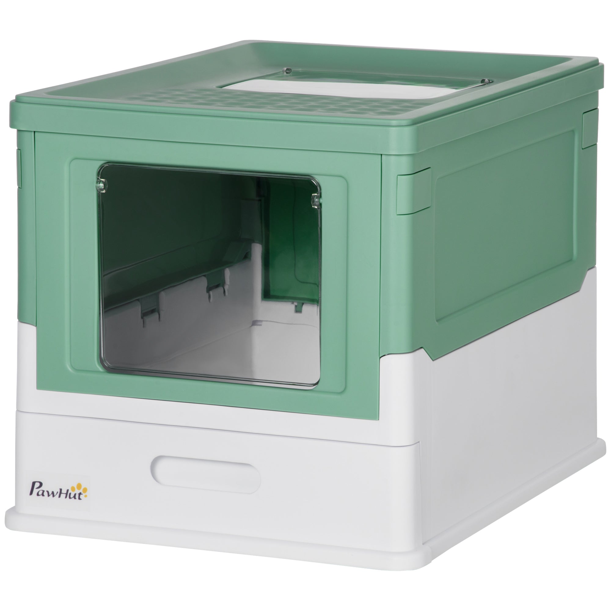 Covered Litter Box for Cats with Removable Hygienic Tray with Front Entrance and Top Exit with Scoop for Cats up to 5kg 47.5x35.5x36.7 cm Green and White