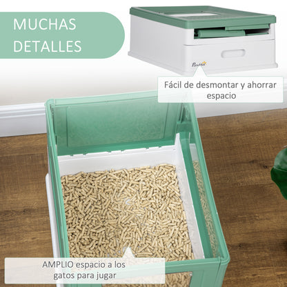 Covered Litter Box for Cats with Removable Hygienic Tray with Front Entrance and Top Exit with Scoop for Cats up to 5kg 47.5x35.5x36.7 cm Green and White