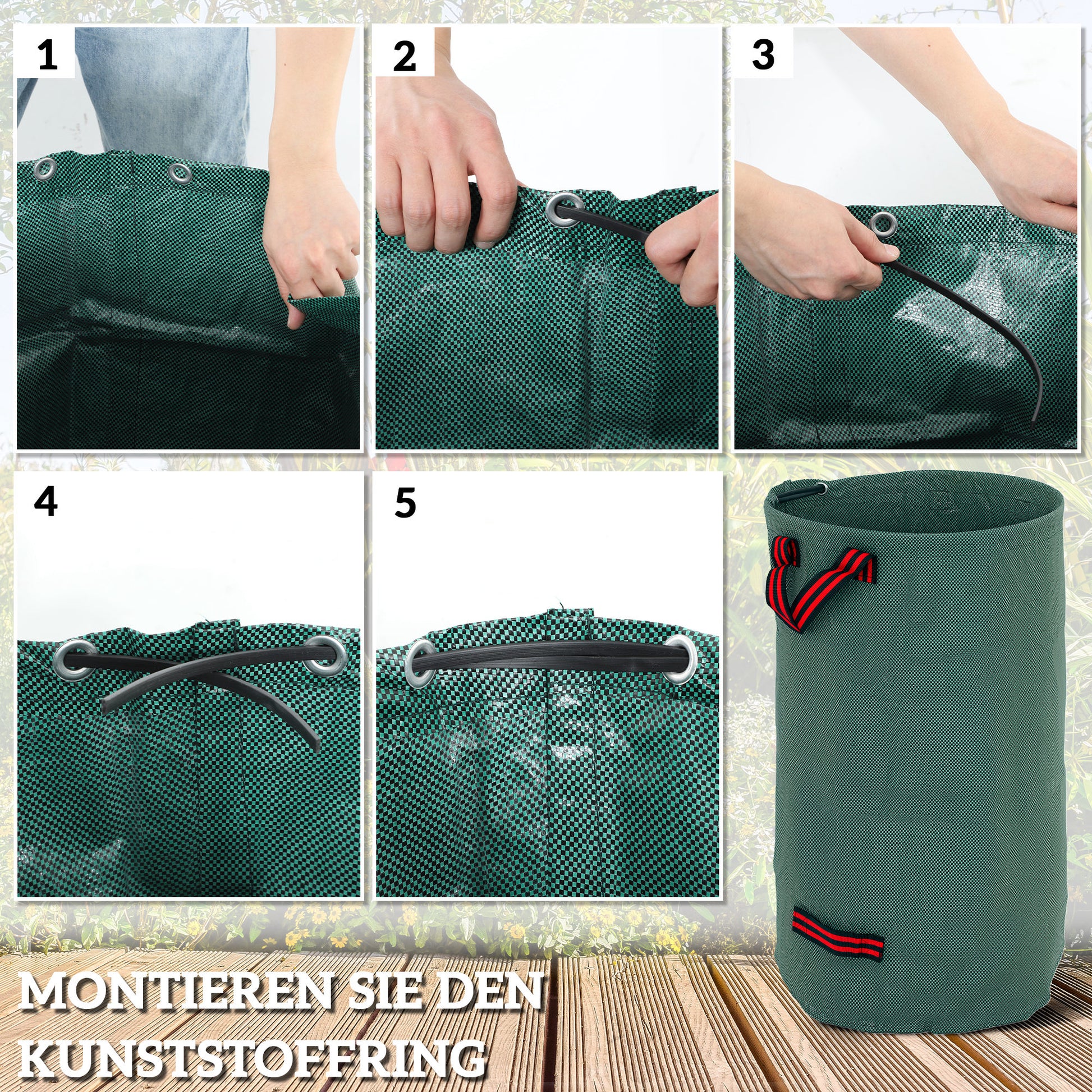 Garden Bag 3x120L Waterproof Garden Waste Bag with Handles, Stable Leaf Bag, Self-standing Garden Bags with UV Protection, Reusable Garden Waste Bags for Garden Waste Greenery