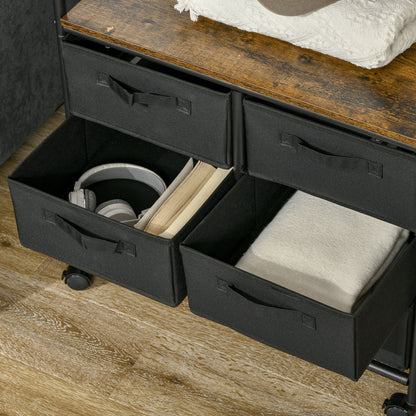 Industrial Style Wardrobe Closet with 6 Fabric Drawers and 4 Wheels - 63.5 x 40 x 172.5 cm Black Brown