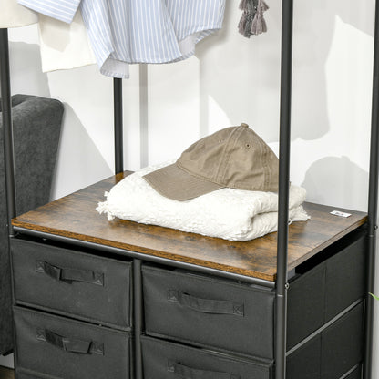 Industrial Style Wardrobe Closet with 6 Fabric Drawers and 4 Wheels - 63.5 x 40 x 172.5 cm Black Brown