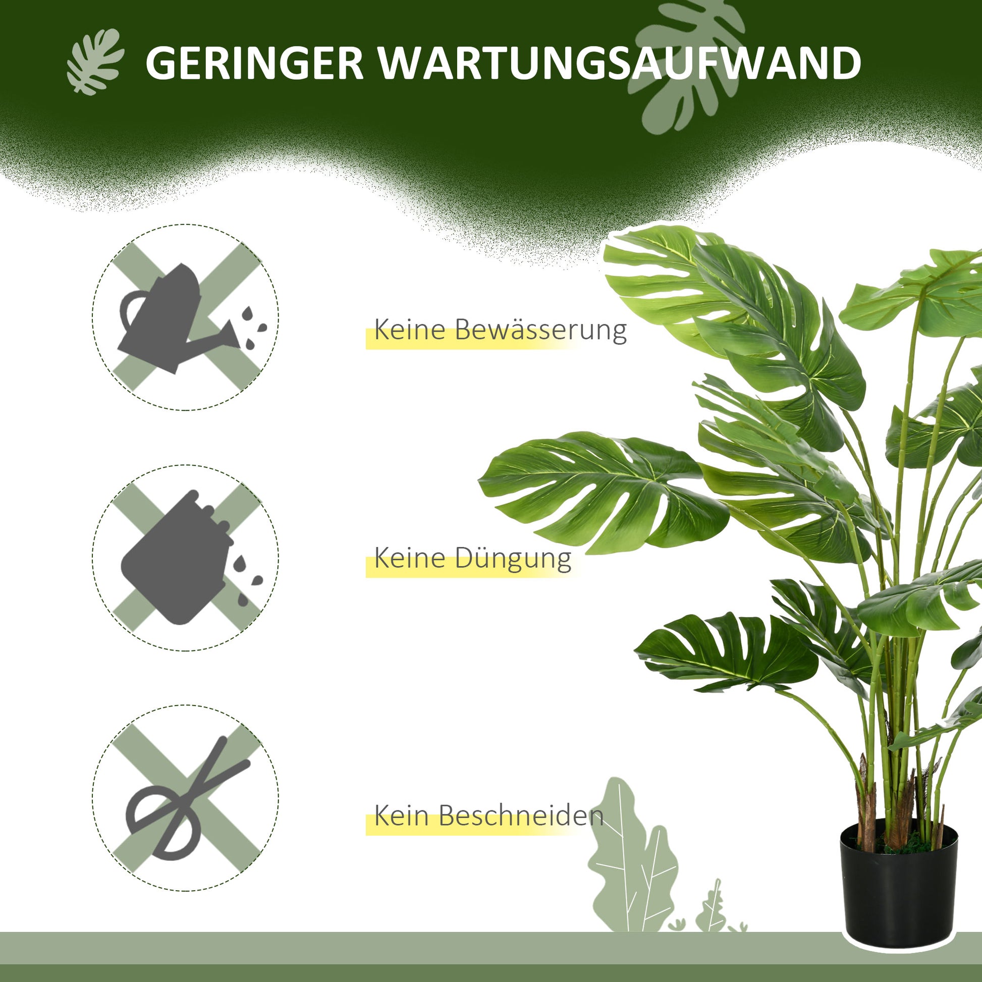 Artificial Plants, Artificial Monstera Deliciosa, 120 cm Artificial Plant with 15 Branches, Indoor Plant, Artificial Tree, Plant Decoration for Indoor, Green