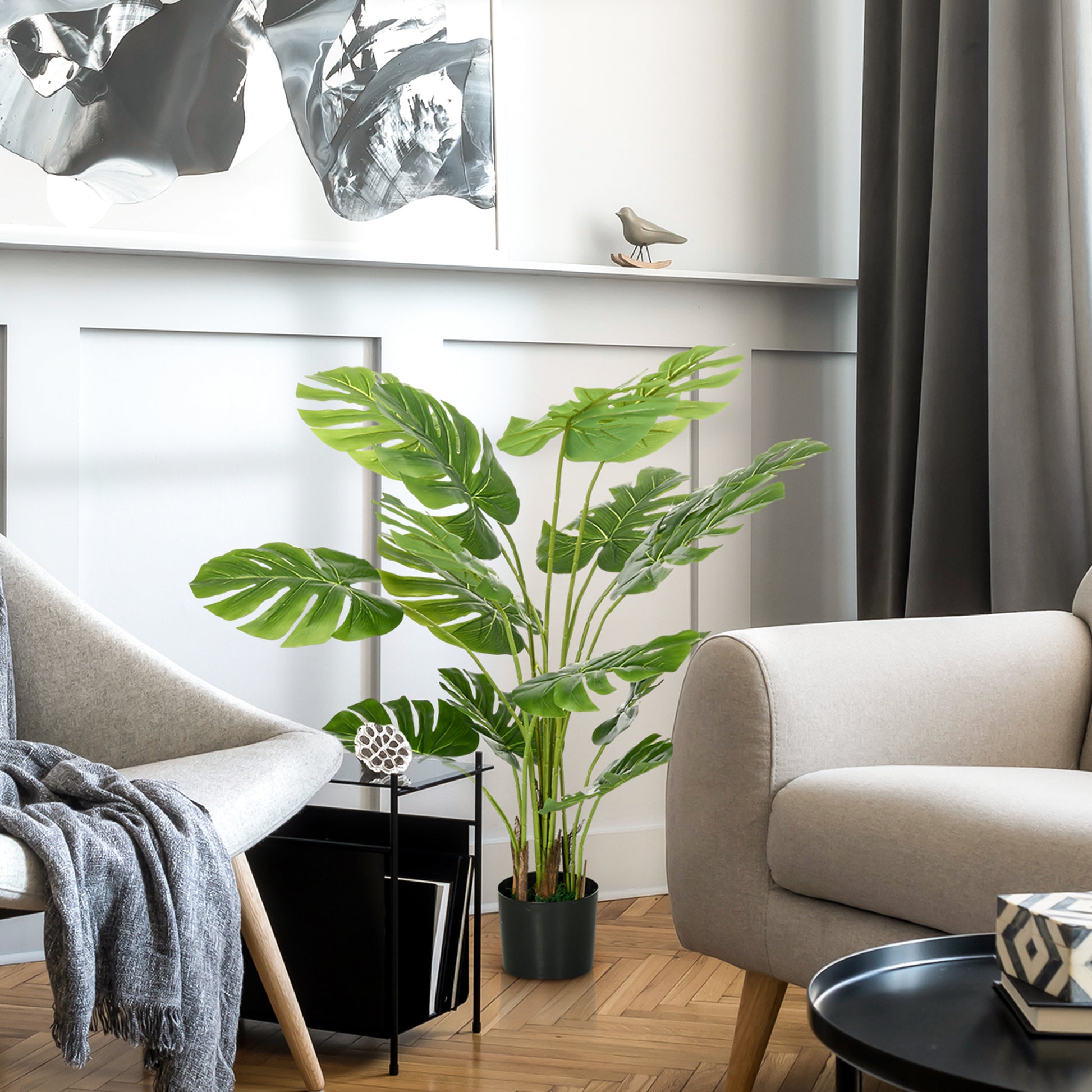 Artificial Plants, Artificial Monstera Deliciosa, 120 cm Artificial Plant with 15 Branches, Indoor Plant, Artificial Tree, Plant Decoration for Indoor, Green