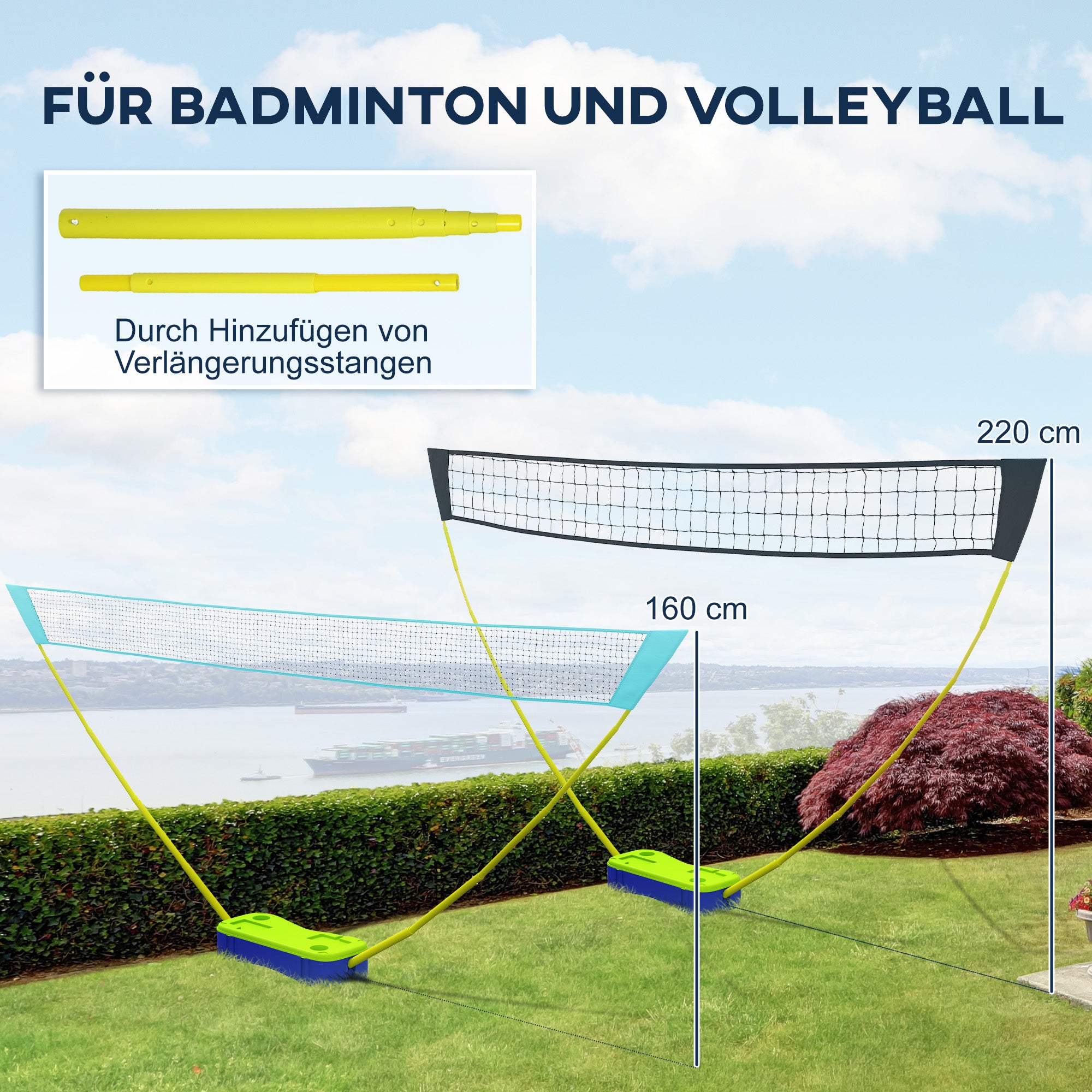 SPORTNOW 2 in 1 Badminton Net, 4m Badminton Net with Stand, Volleyball Net, Adjustable Tennis Net with Carry Bag, Shuttlecock Net for Indoor, Outdoor