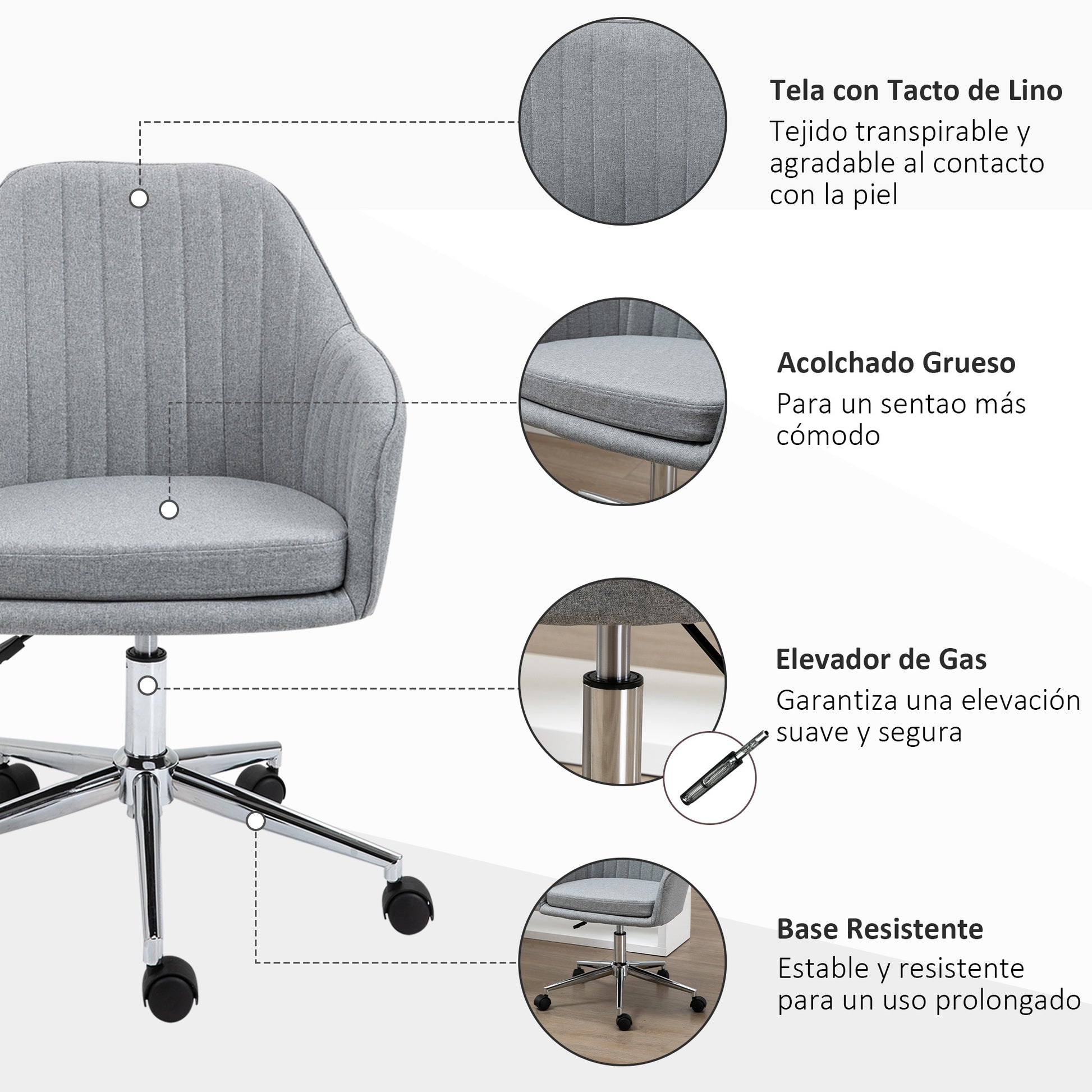 Office Chair Desk Chair with Adjustable Height Swivel for Desk Office Computer Elegant Load 120 kg 61x59x86-96 cm Gray