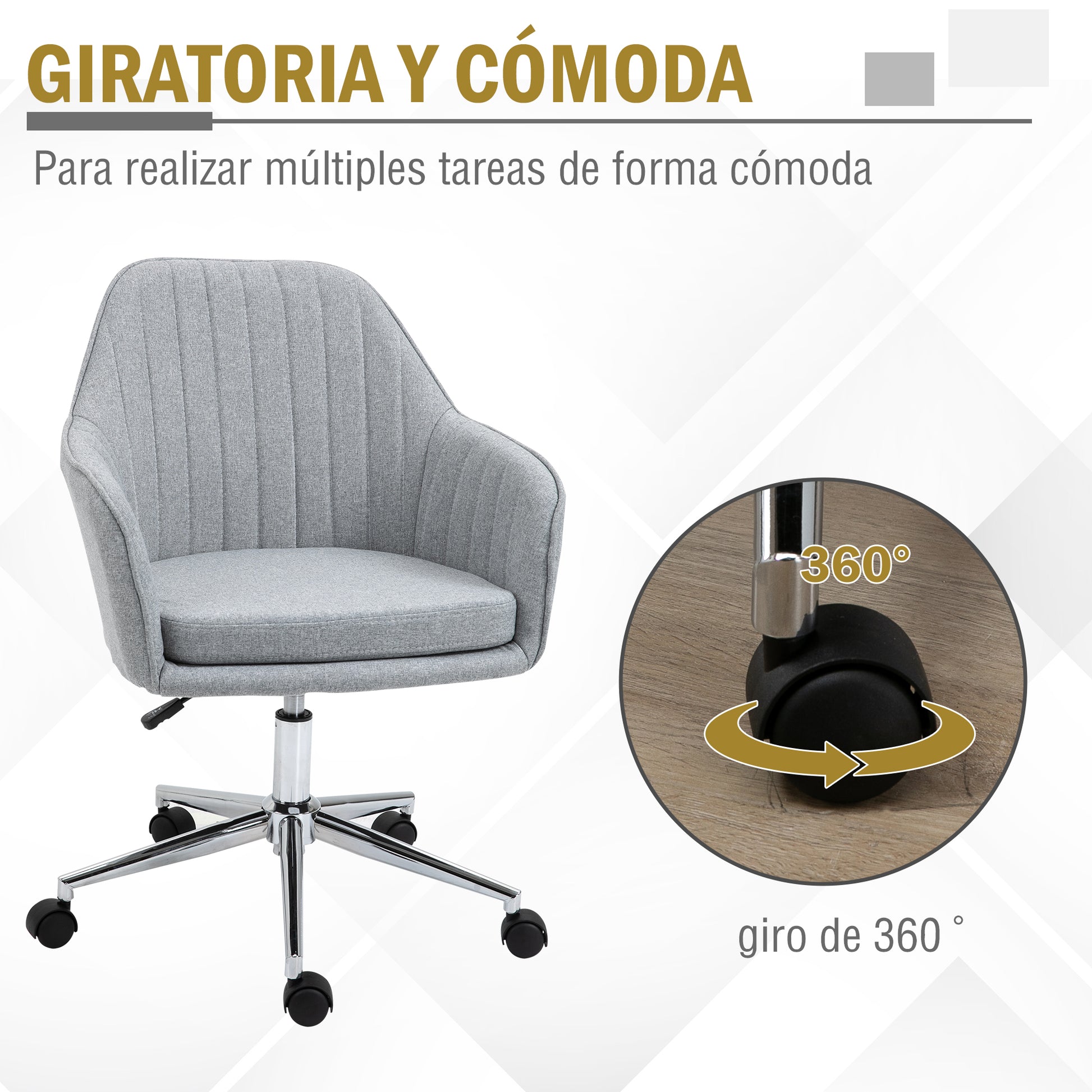 Office Chair Desk Chair with Adjustable Height Swivel for Desk Office Computer Elegant Load 120 kg 61x59x86-96 cm Gray