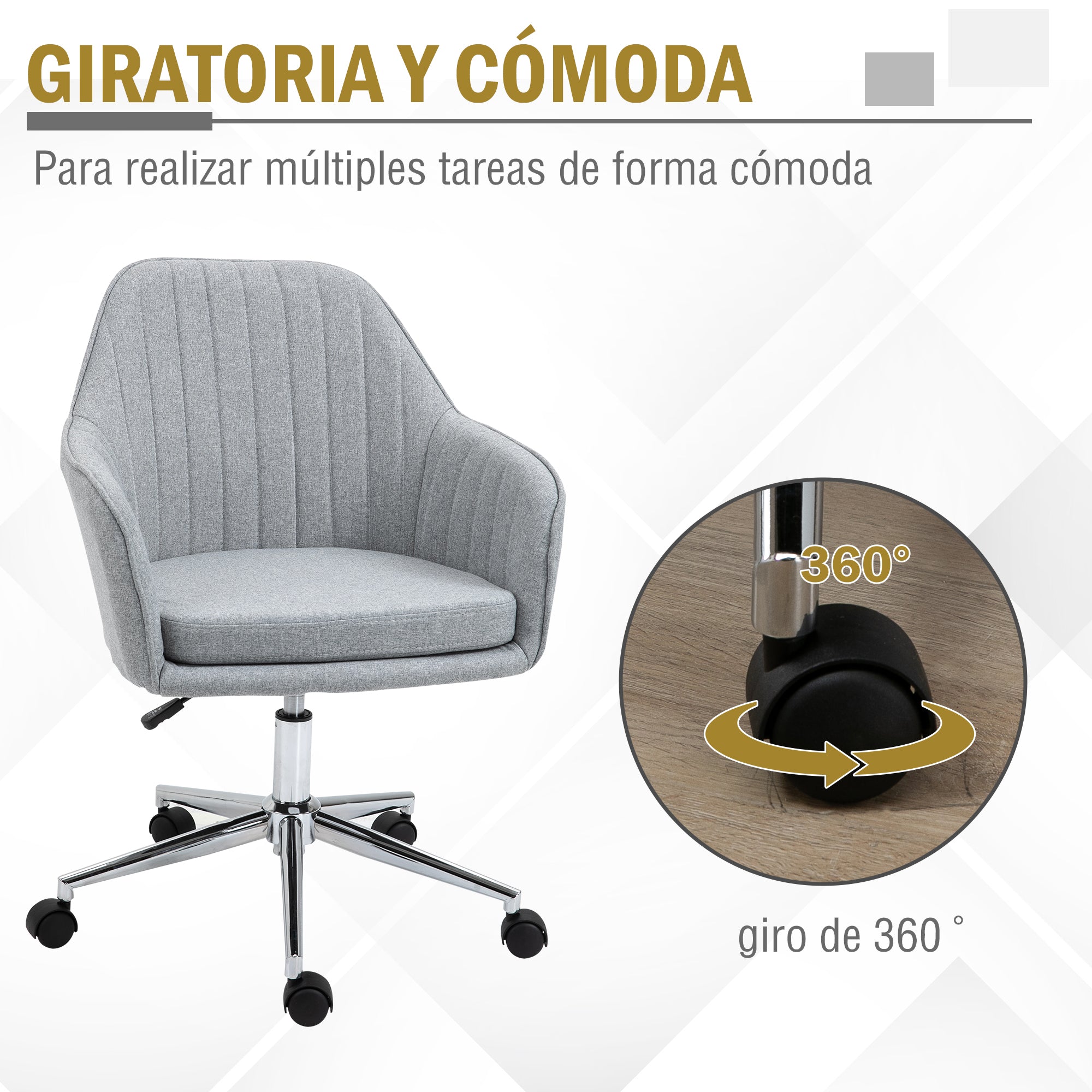 Office Chair Desk Chair with Adjustable Height Swivel for Desk Office Computer Elegant Load 120 kg 61x59x86-96 cm Gray