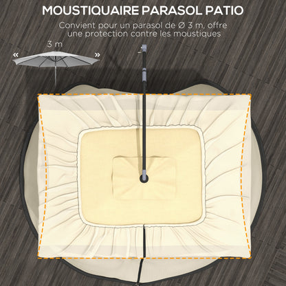 Cylindrical Mosquito Net for 3m Diameter Parasol with Zipper and Weighting in Beige