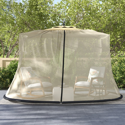 Cylindrical Mosquito Net for 3m Diameter Parasol with Zipper and Weighting in Beige