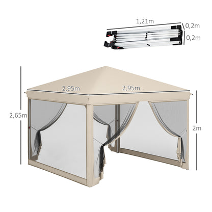 3x3 Folding Gazebo for Outdoor Garden Portable Canopy with Mosquito Nets Carrying Bag Steel Frame and Resistant Oxford Fabric for Parties Camping Beige