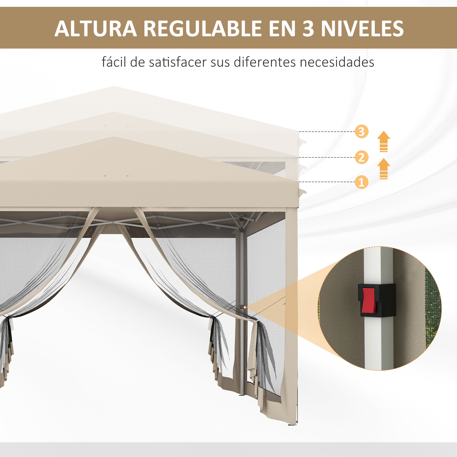 3x3 Folding Gazebo for Outdoor Garden Portable Canopy with Mosquito Nets Carrying Bag Steel Frame and Resistant Oxford Fabric for Parties Camping Beige