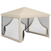 3x3 Folding Gazebo for Outdoor Garden Portable Canopy with Mosquito Nets Carrying Bag Steel Frame and Resistant Oxford Fabric for Parties Camping Beige