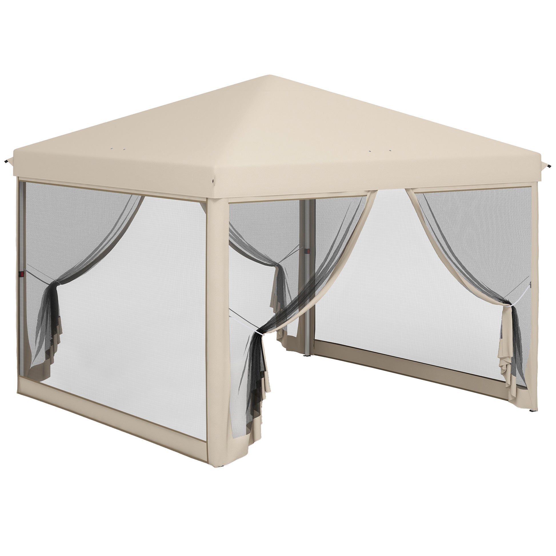 3x3 Folding Gazebo for Outdoor Garden Portable Canopy with Mosquito Nets Carrying Bag Steel Frame and Resistant Oxford Fabric for Parties Camping Beige