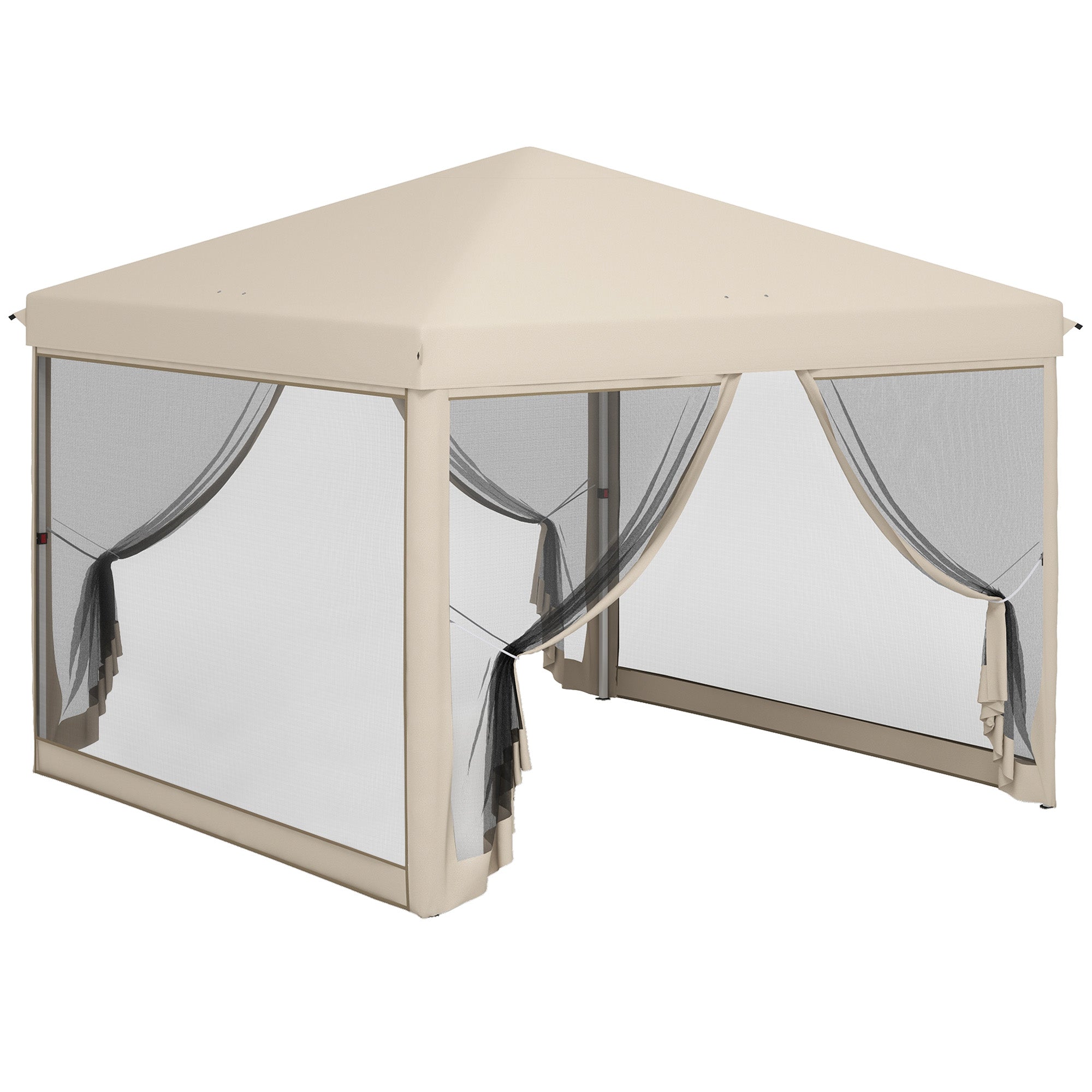 3x3 Folding Gazebo for Outdoor Garden Portable Canopy with Mosquito Nets Carrying Bag Steel Frame and Resistant Oxford Fabric for Parties Camping Beige