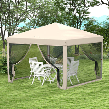3x3 Folding Gazebo for Outdoor Garden Portable Canopy with Mosquito Nets Carrying Bag Steel Frame and Resistant Oxford Fabric for Parties Camping Beige