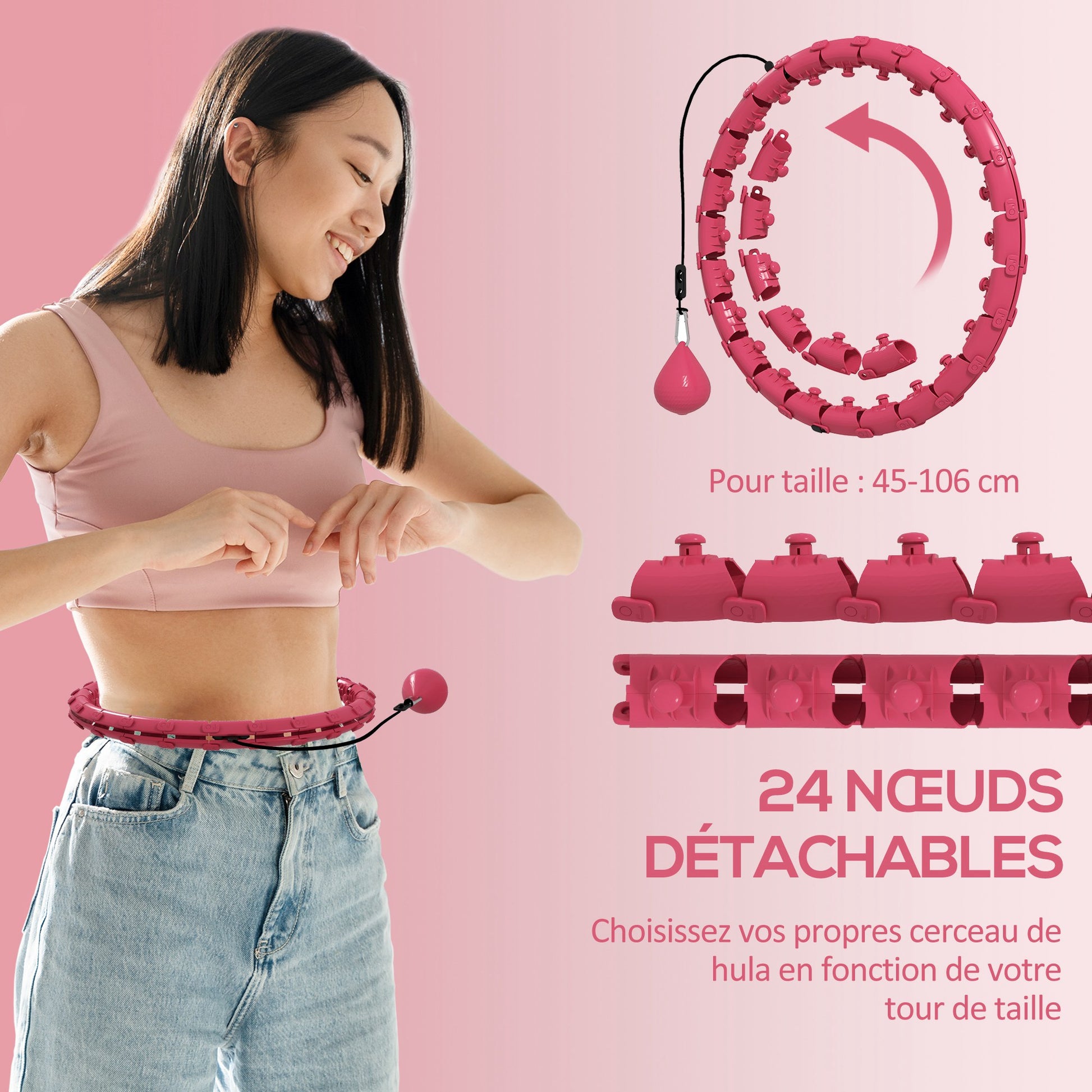 SPORTNOW Hula Hoop Ring with Massage Nubs, adjustable from 45 to 106 cm waist circumference, 24 removable segments, Fitness