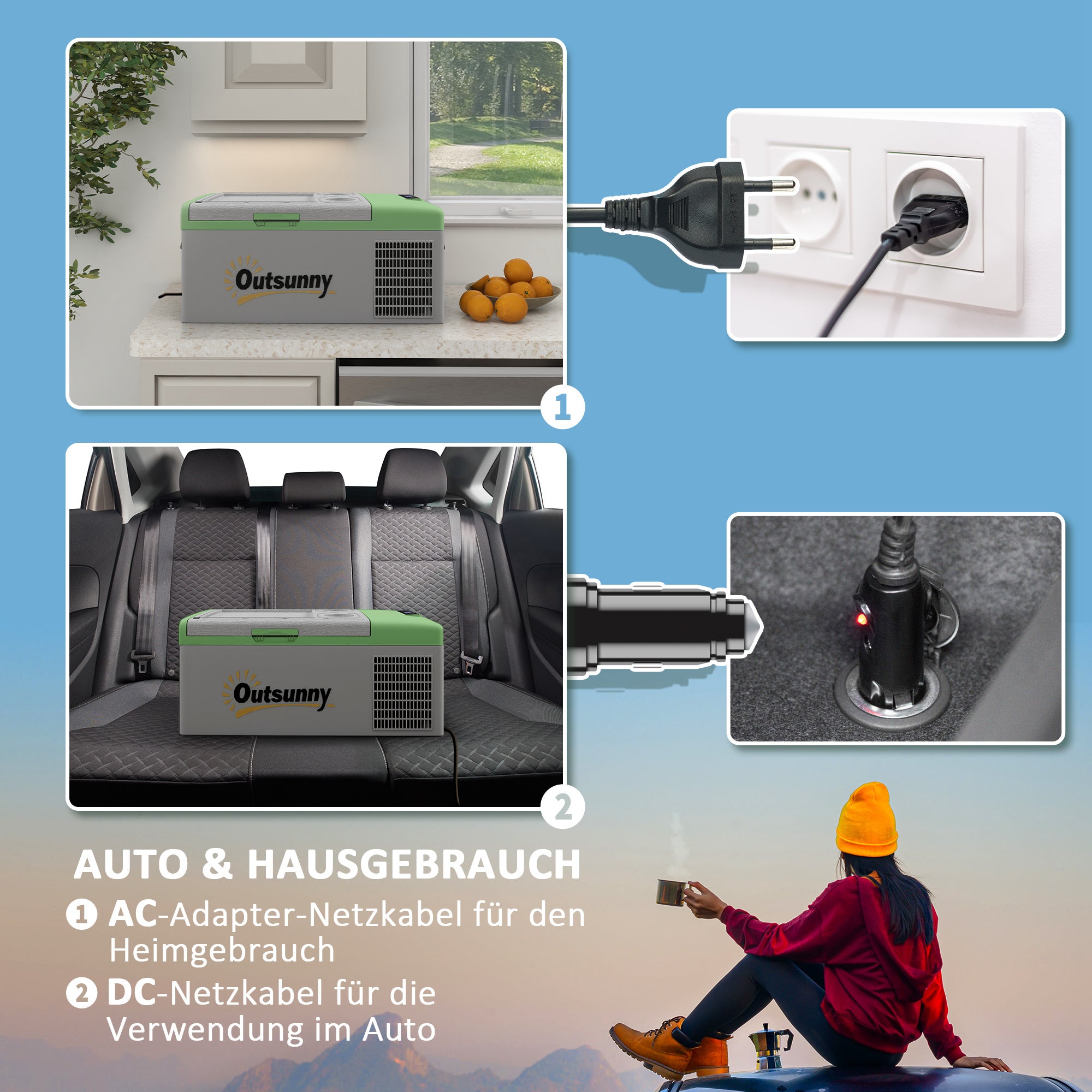 Compressor Cooler Box 16L, Car Cooler Box 12/24V DC & 100-240V AC, up to -20°C, Portable Freezer with MAX/ECO Modes, Mini Fridge for Camping, Truck, Boat, RV, and Outlet