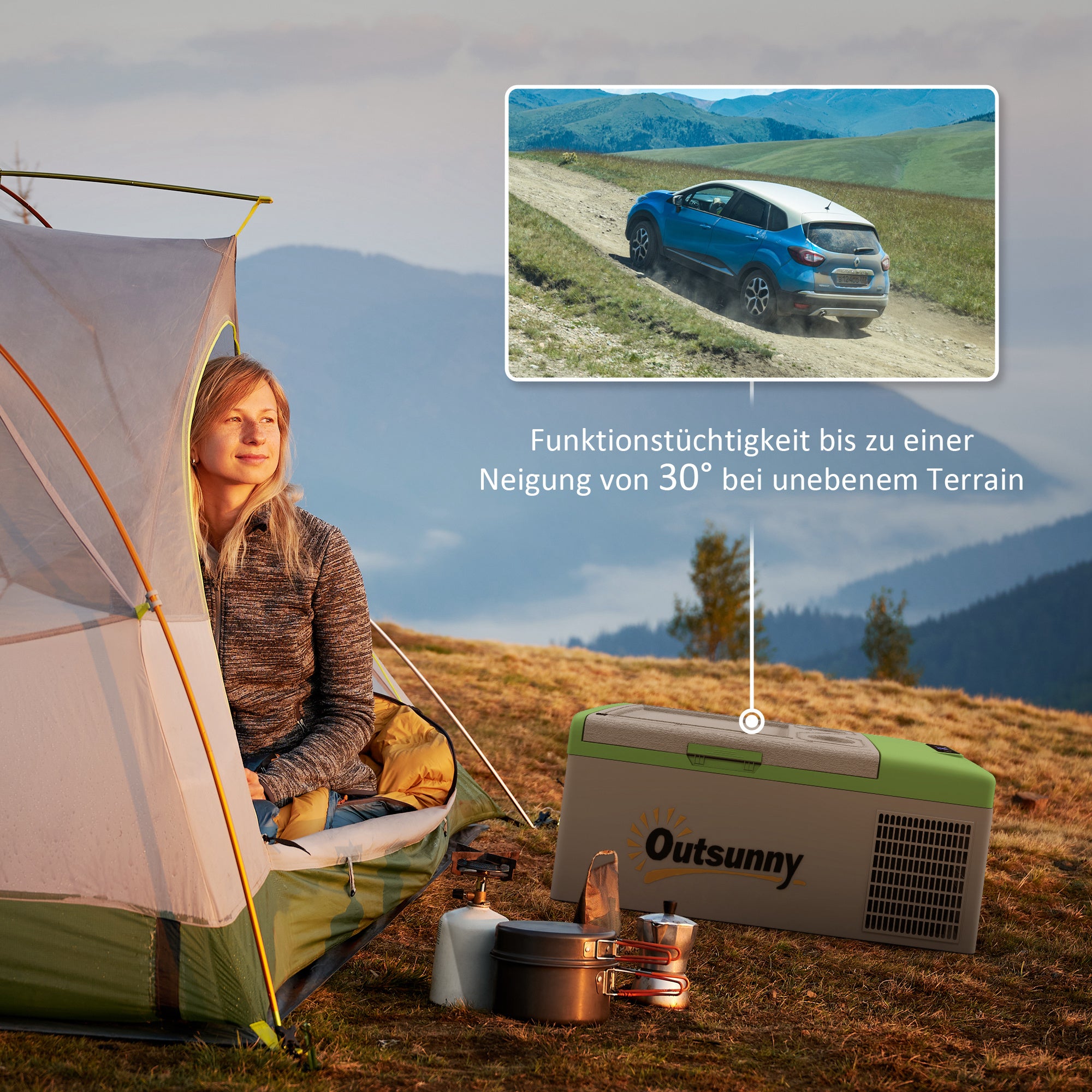 Compressor Cooler Box 16L, Car Cooler Box 12/24V DC & 100-240V AC, up to -20°C, Portable Freezer with MAX/ECO Modes, Mini Fridge for Camping, Truck, Boat, RV, and Outlet