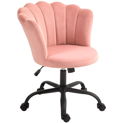 Petal Back Office Chair, Armless Office Chair with Adjustable Height, Velvet Swivel Seat and Wheels, 69x64x80-90 cm, Pink