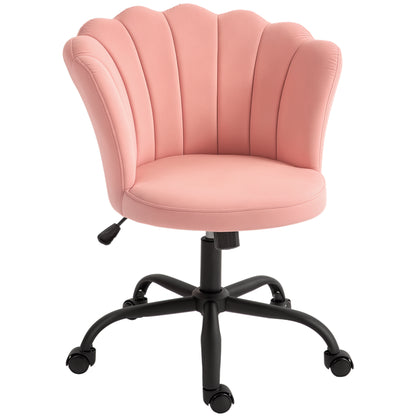 Petal Back Office Chair, Armless Office Chair with Adjustable Height, Velvet Swivel Seat and Wheels, 69x64x80-90 cm, Pink