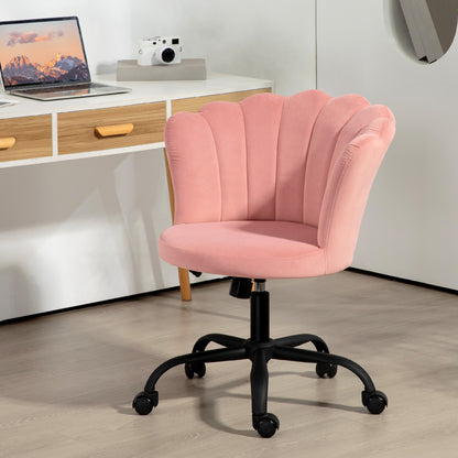 Petal Back Office Chair, Armless Office Chair with Adjustable Height, Velvet Swivel Seat and Wheels, 69x64x80-90 cm, Pink
