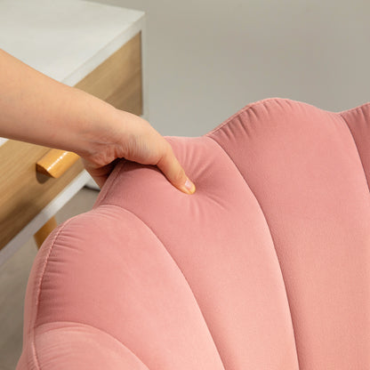 Petal Back Office Chair, Armless Office Chair with Adjustable Height, Velvet Swivel Seat and Wheels, 69x64x80-90 cm, Pink