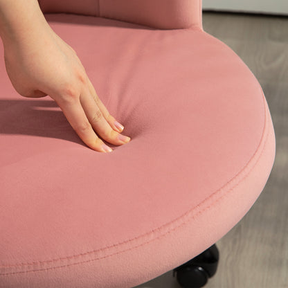 Petal Back Office Chair, Armless Office Chair with Adjustable Height, Velvet Swivel Seat and Wheels, 69x64x80-90 cm, Pink