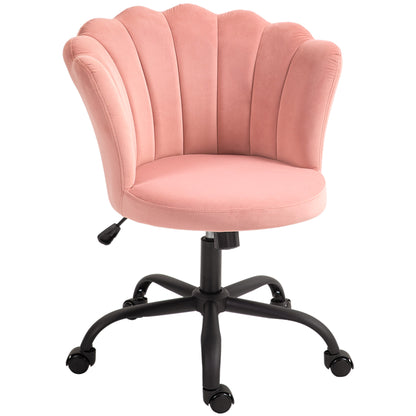 Petal Back Office Chair, Armless Office Chair with Adjustable Height, Velvet Swivel Seat and Wheels, 69x64x80-90 cm, Pink