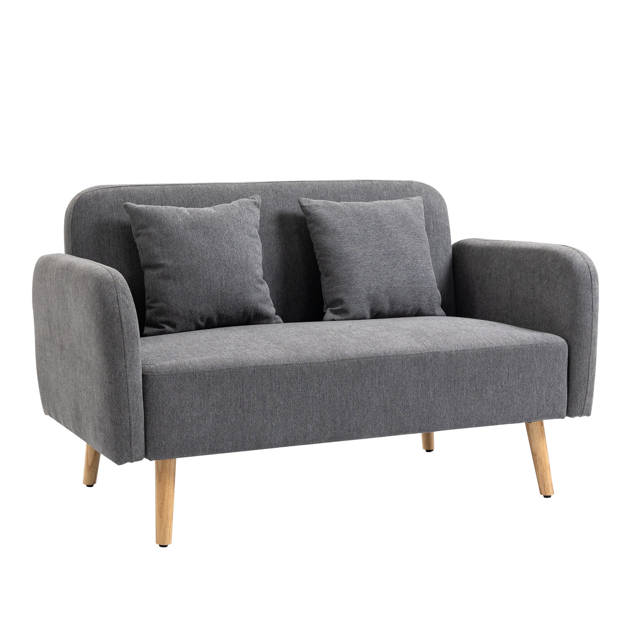 2 Seater Sofa, Couch with 2 Throw Pillows, Padded Loveseat, Upholstered Sofa with Velvet-Like Fabric, Armrest, Loveseat for Living Room, Bedroom, 130 x 70 x 80 cm, Gray