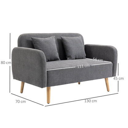 2 Seater Sofa, Couch with 2 Throw Pillows, Padded Loveseat, Upholstered Sofa with Velvet-Like Fabric, Armrest, Loveseat for Living Room, Bedroom, 130 x 70 x 80 cm, Gray