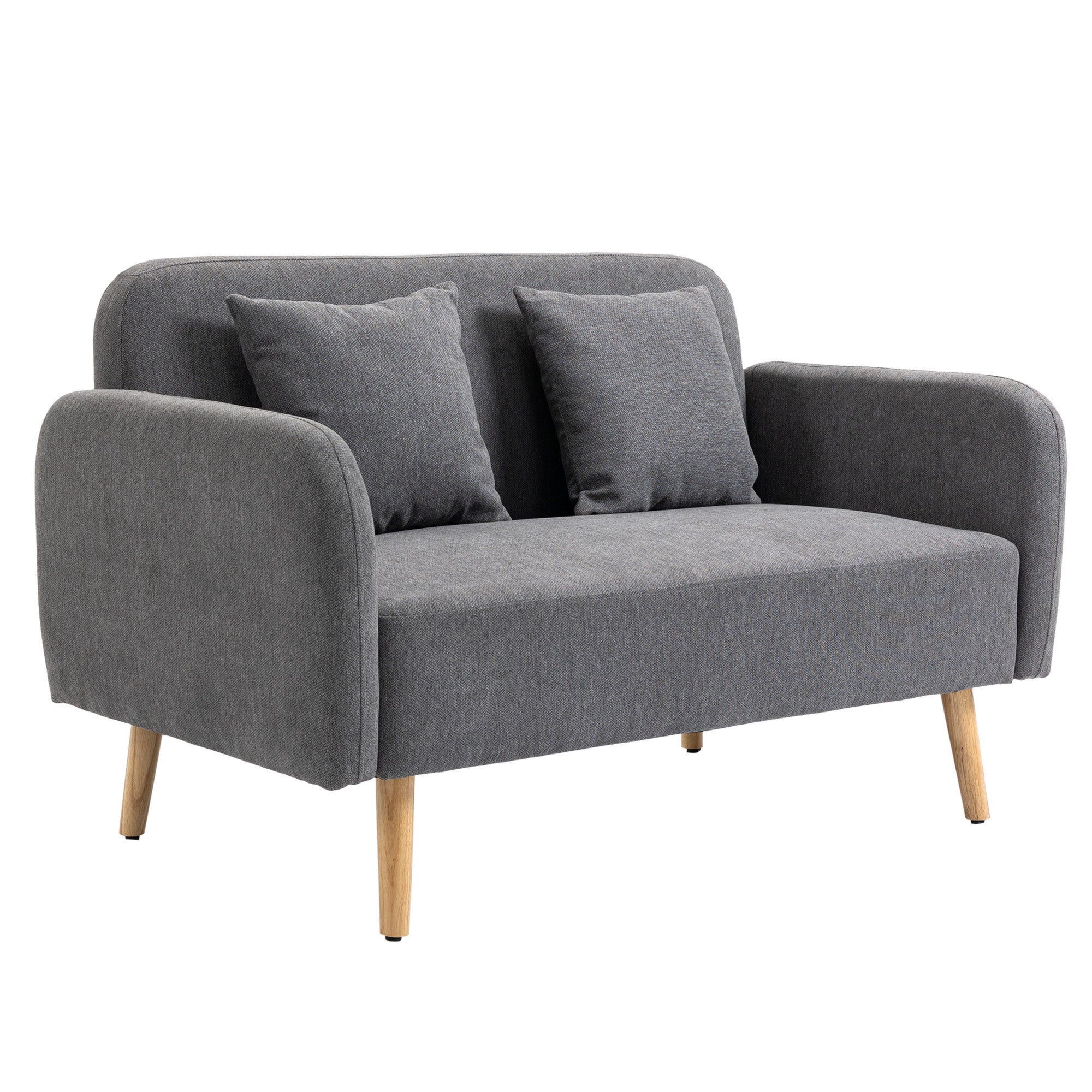 2 Seater Sofa, Couch with 2 Throw Pillows, Padded Loveseat, Upholstered Sofa with Velvet-Like Fabric, Armrest, Loveseat for Living Room, Bedroom, 130 x 70 x 80 cm, Gray
